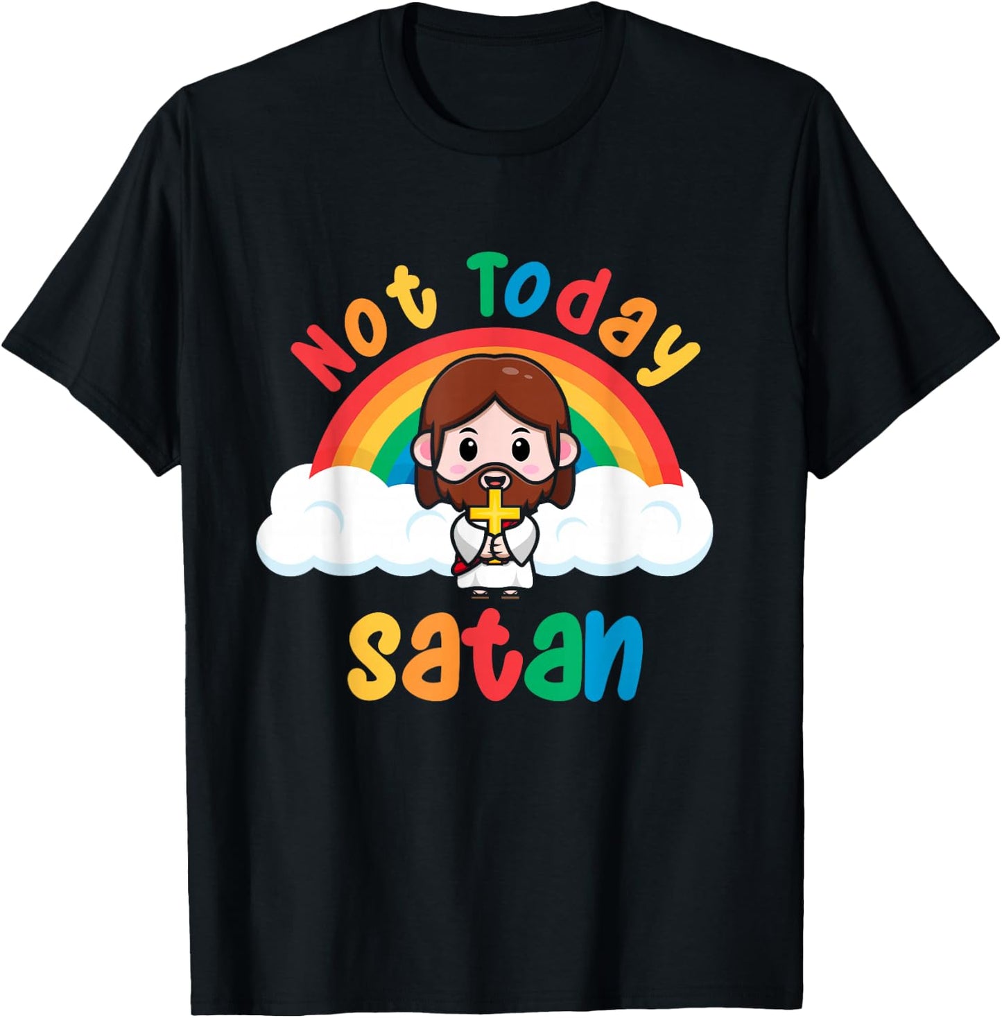 Rainbow Jesus Not Today Satan T-Shirt - T-Shirt | Black