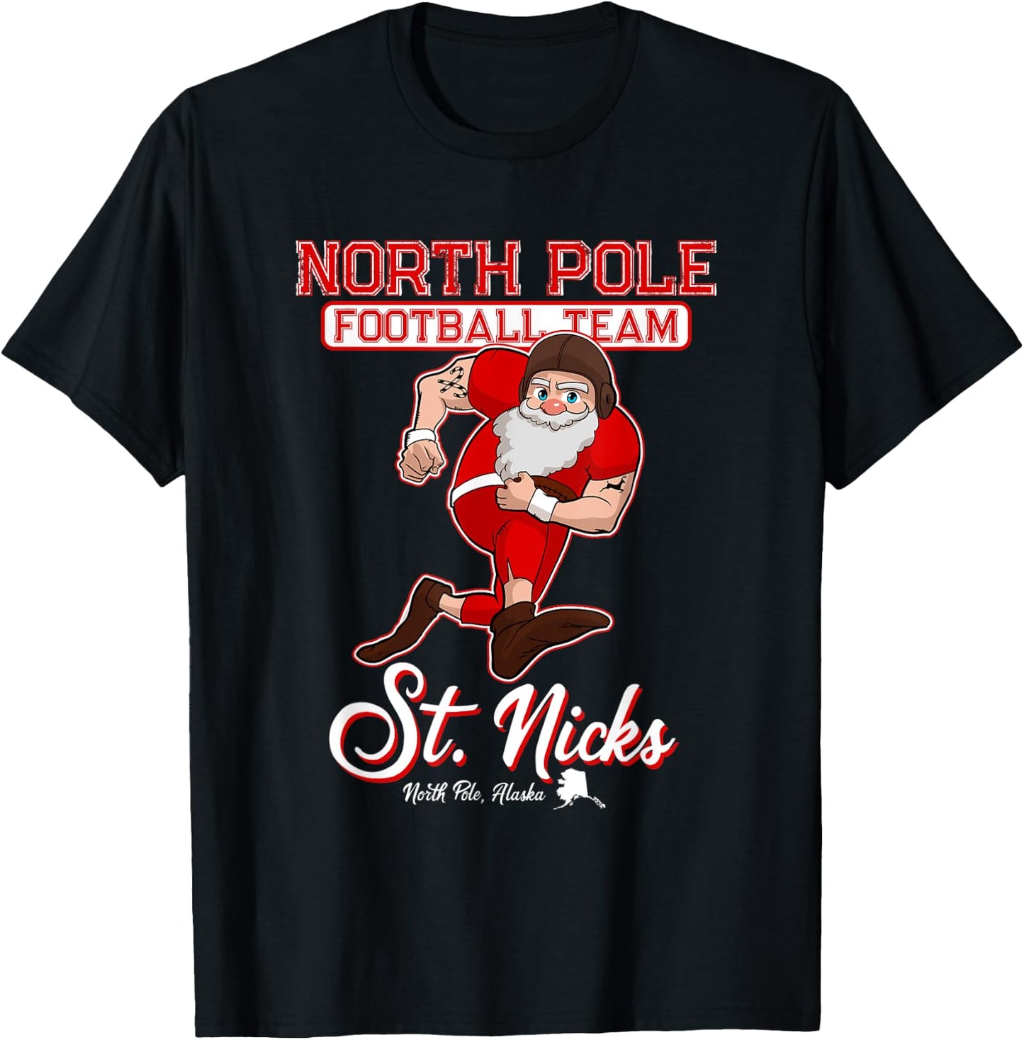 North Pole St. Nicks Funny Boys Football Santa Claus T-Shirt - T-Shirt | Black