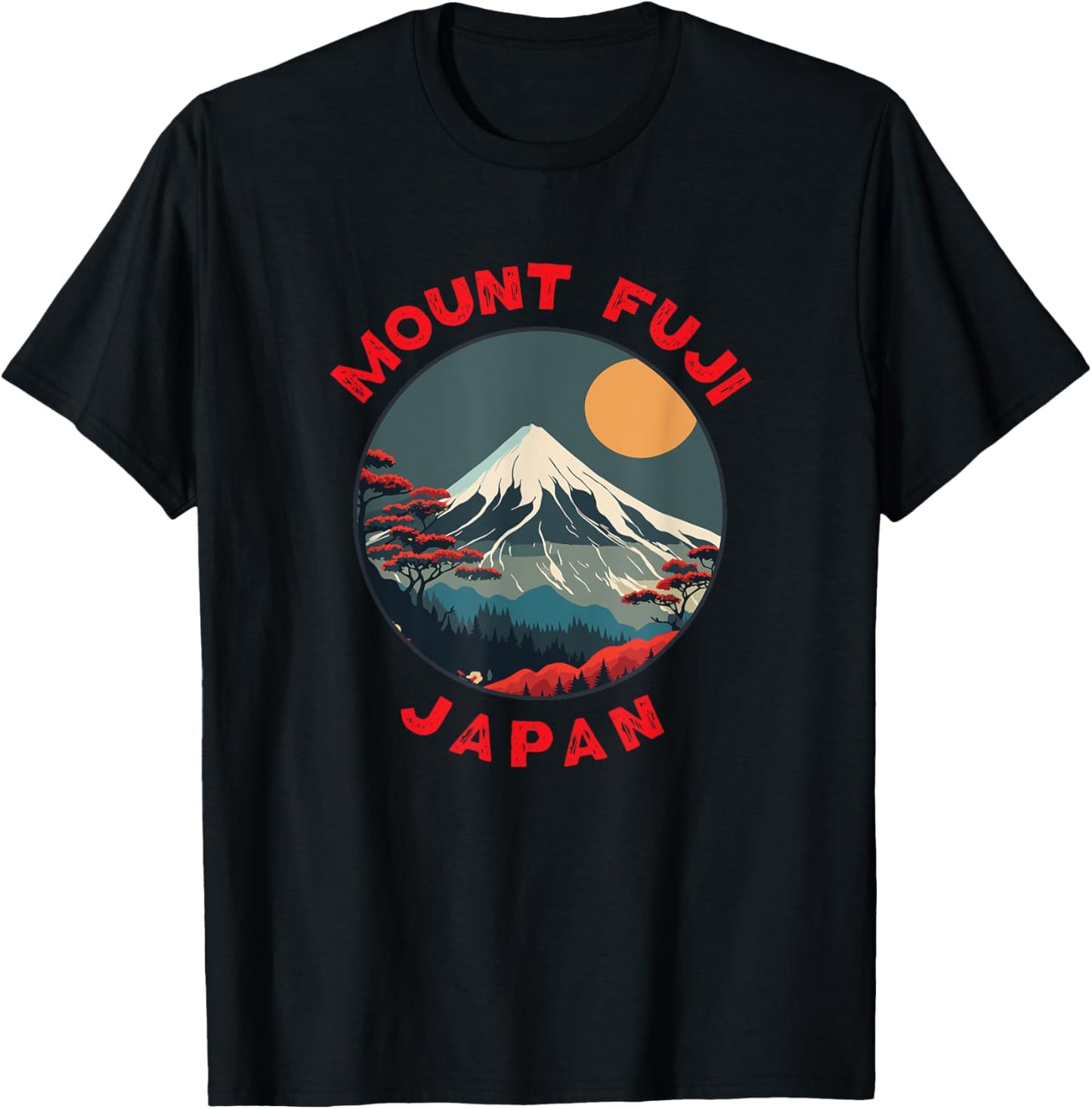 Mount Fuji Japan Distressed Circle Vintage T-Shirt - T-Shirt | Black
