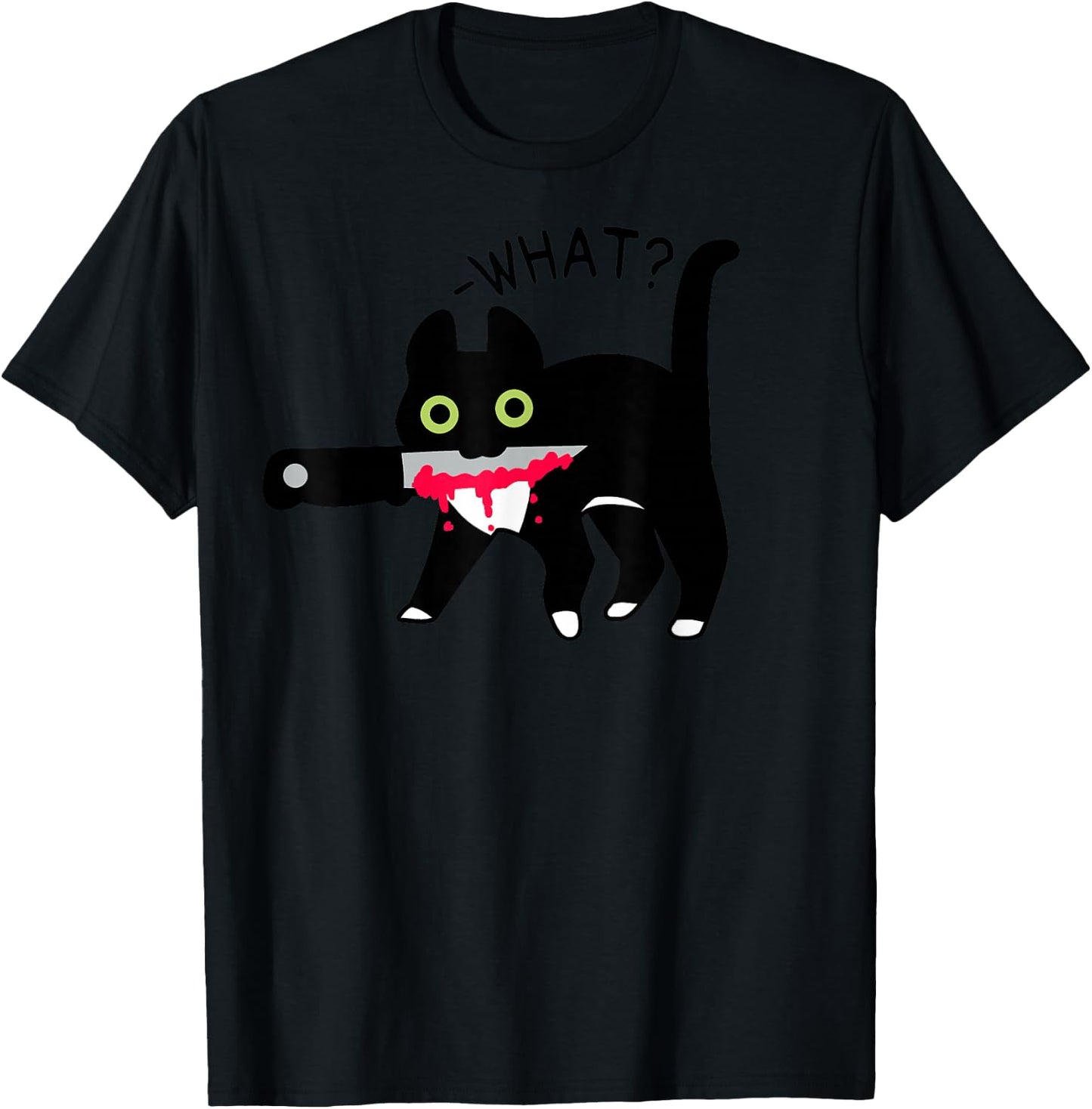 Cat What? Murderous Tuxedo Cat with Knife Halloween Costume T-Shirt - T-Shirt | Black