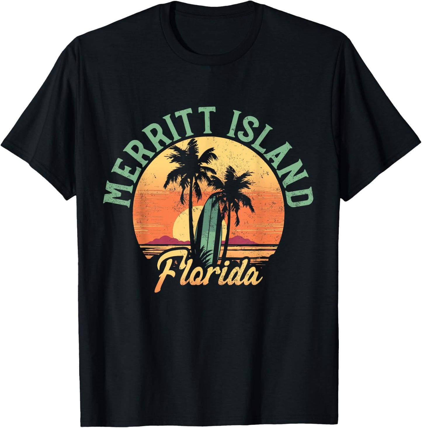Merritt Island Florida Retro Surfer Vintage Beach T-Shirt - T-Shirt | Black