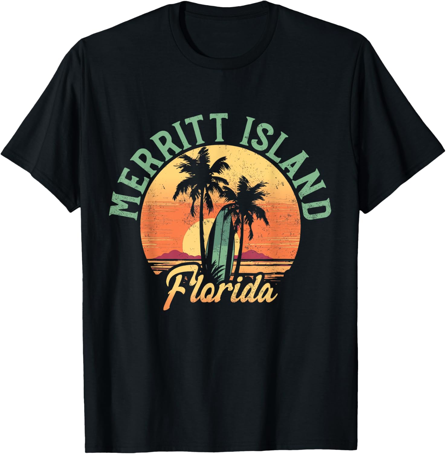 Merritt Island Florida Retro Surfer Vintage Beach T-Shirt - T-Shirt | Black