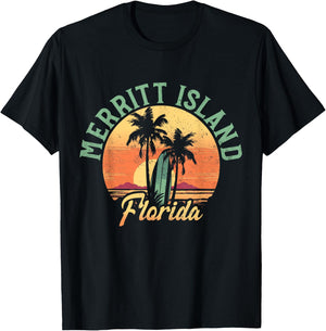 Merritt Island Florida Retro Surfer Vintage Beach T-Shirt - T-Shirt | Black