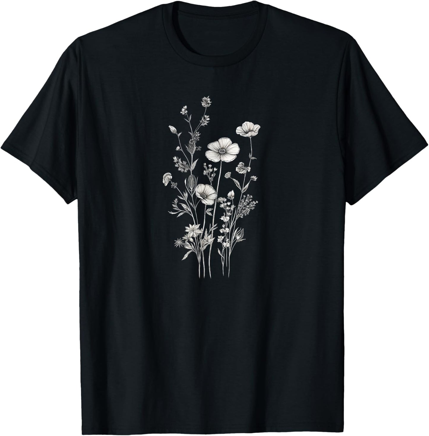 Flowers, Daisy, Art, B&W, Love, Cute, Minimal, Fashion T-Shirt - T-Shirt | Black