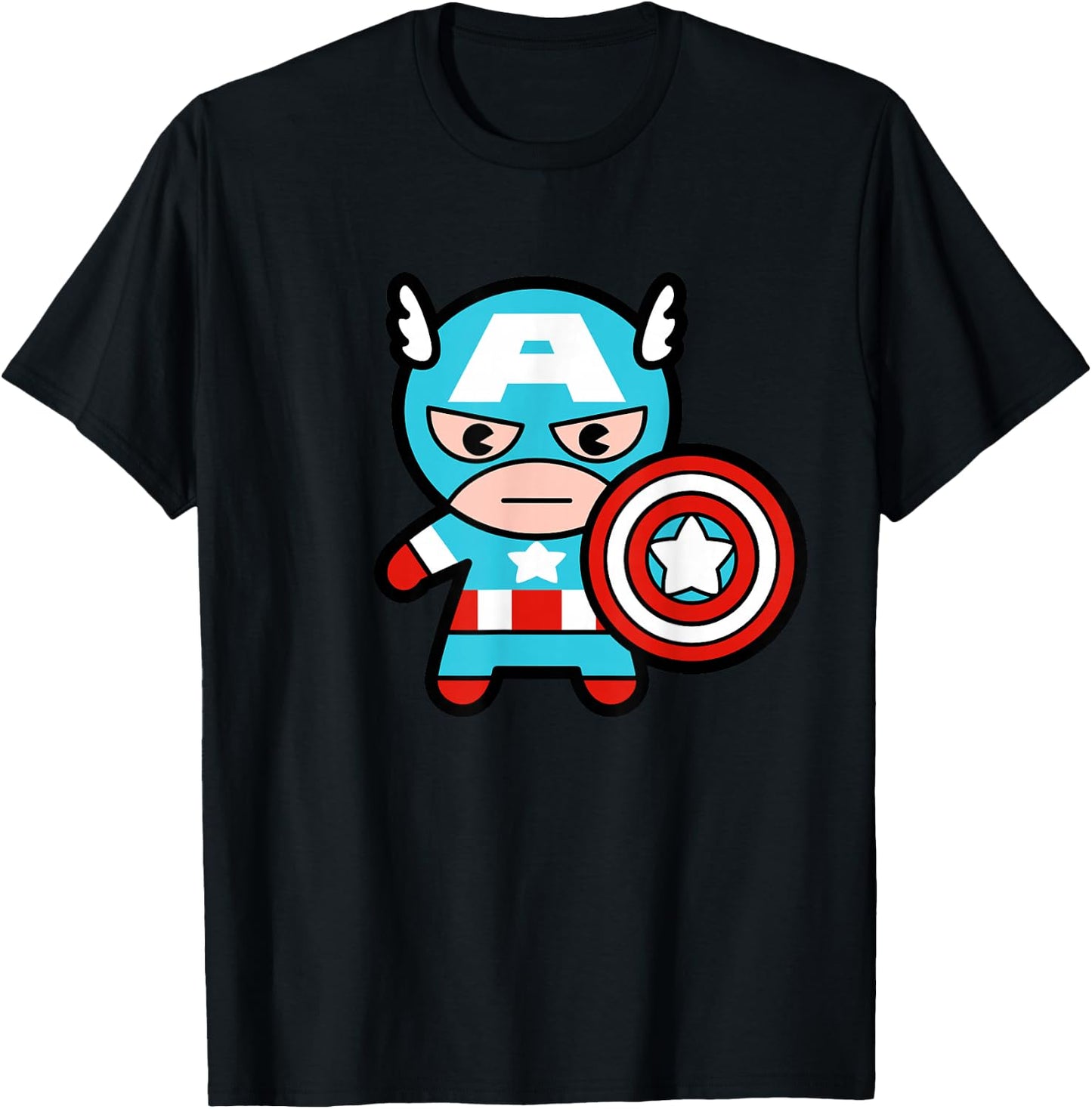 Marvel Kawaii Chibi Captain America Full Body Portrait T-Shirt - T-Shirt | Black
