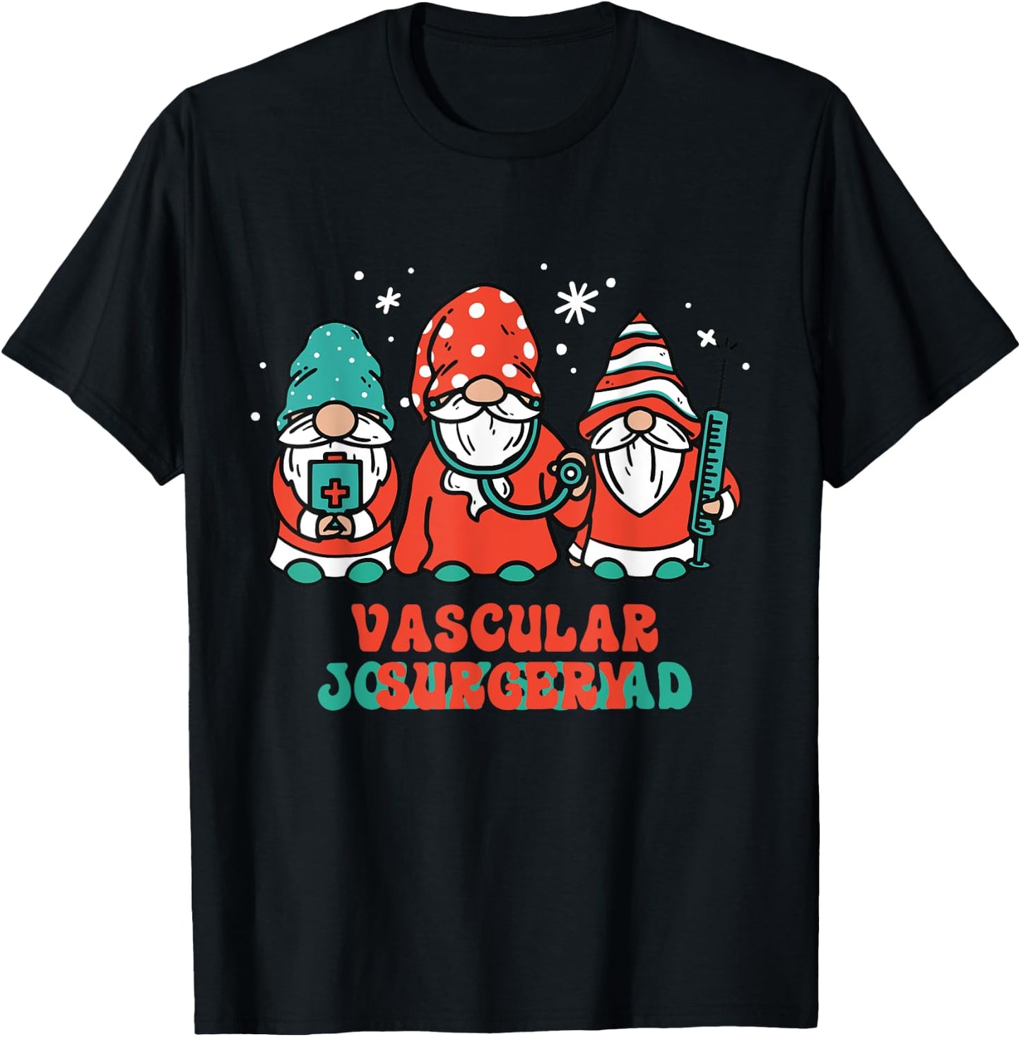 Vascular Surgery Jolly Squad Gnomes Nurse Christmas T-Shirt - T-Shirt | Black