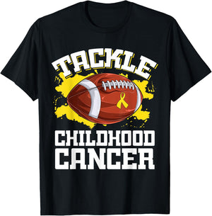 Football Tackle Childhood Cancer Retro Awareness Ribbon T-Shirt - T-Shirt | Black