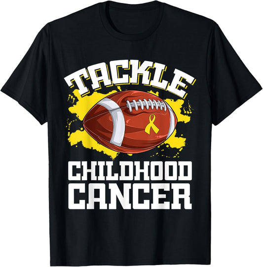 Football Tackle Childhood Cancer Retro Awareness Ribbon T-Shirt - T-Shirt | Black