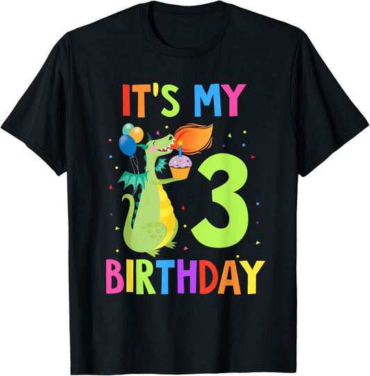It's My 3rd Birthday Shirt Toddler Boy 3 Yrs Old Dragon T-Shirt - T-Shirt | Black