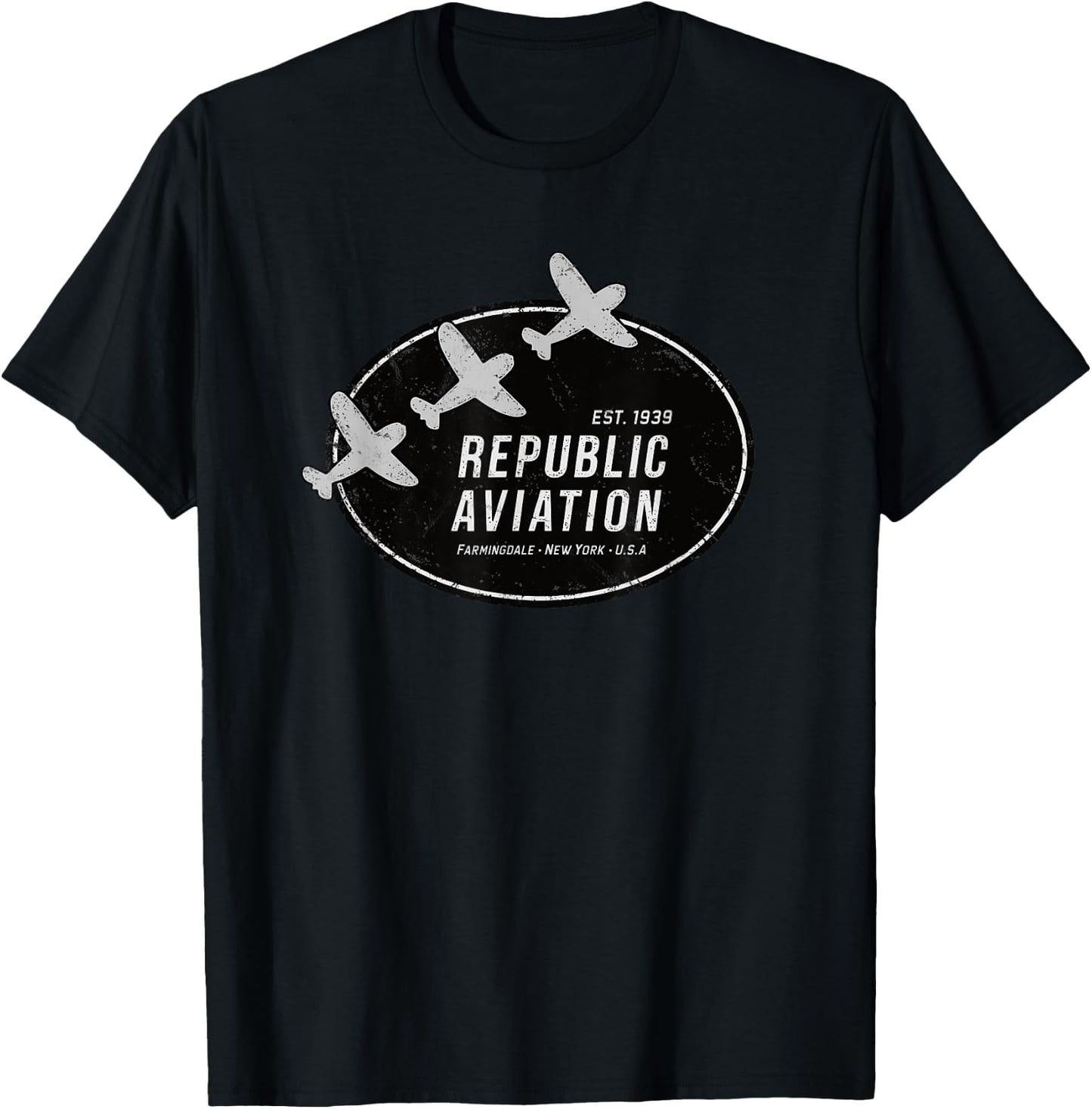 909 Apparel Republic Aviation Vintage 1940 Logo P-47 Thunderbolt WWII Grey -Adults Classic Fit Short Sleeve T-Shirt - T-Shirt | Black