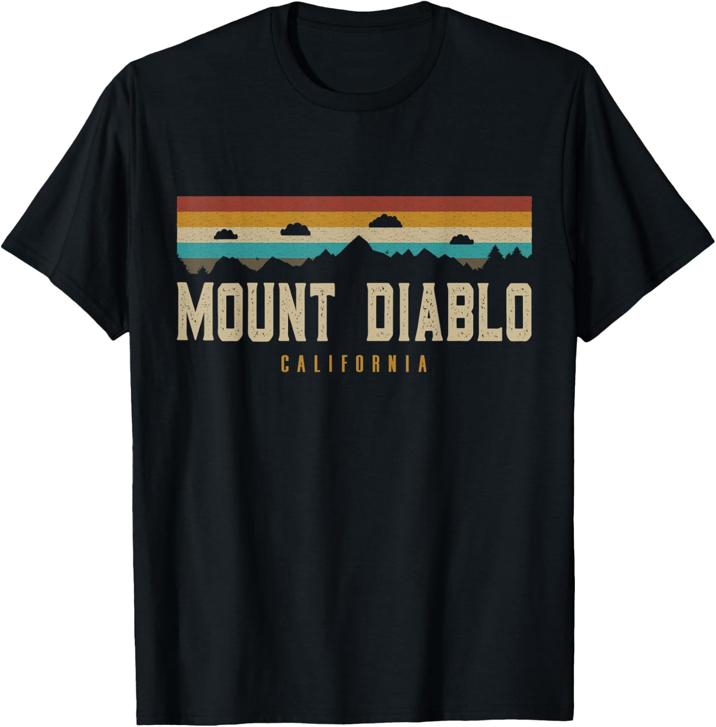 Mount Diablo Mountains California Hiking Outdoors Retro T-Shirt - T-Shirt | Black