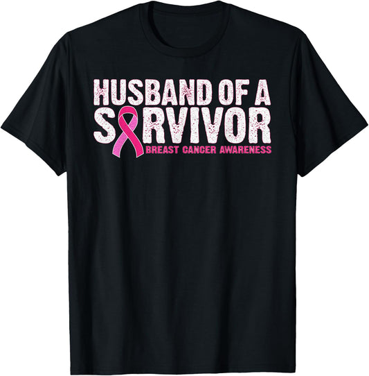 Husband Of A Survivor Wife Breast Cancer Awareness T-Shirt - T-Shirt | Black