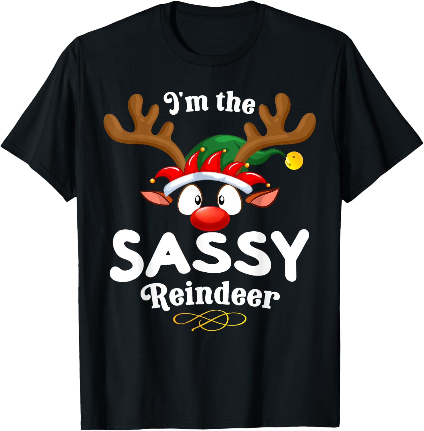 Christmas PJS Sassy XMas Reindeer Matching T-Shirt - T-Shirt | Black