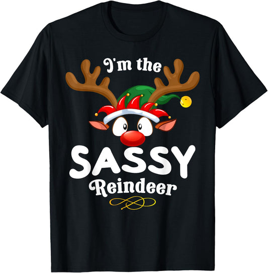 Christmas PJS Sassy XMas Reindeer Matching T-Shirt - T-Shirt | Black