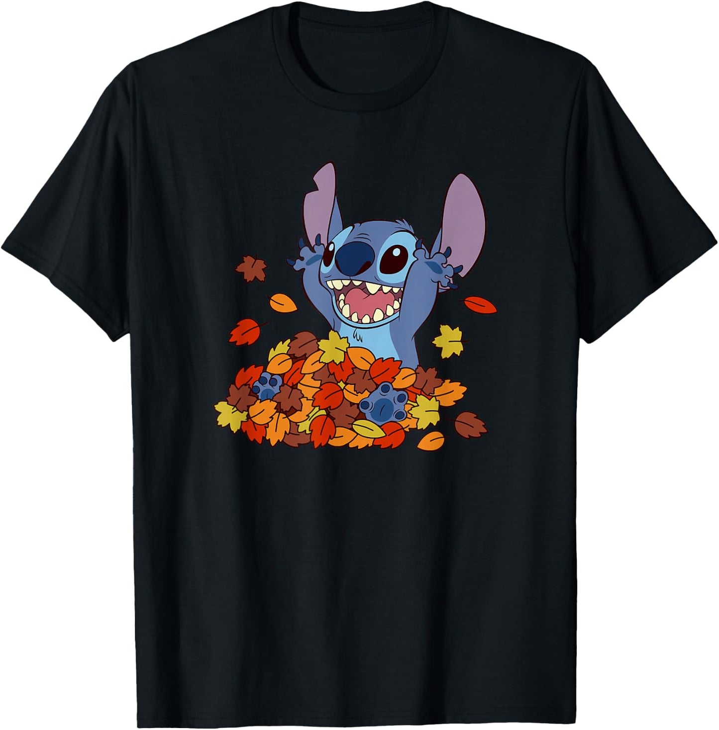 Disney Lilo & Stitch Autumn Leaves Stitch T-Shirt - T-Shirt | Black