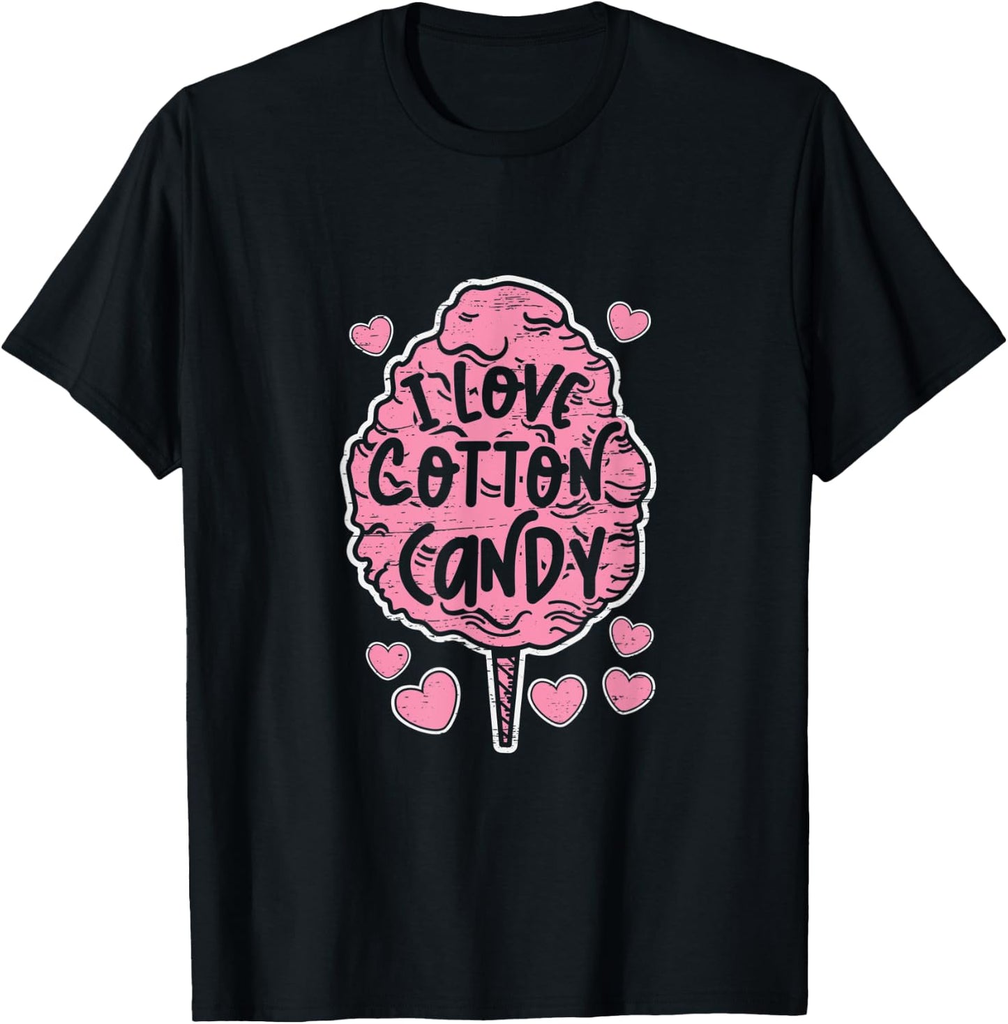 I Love Cotton Candy Stick Cone Fairy Floss T-Shirt - T-Shirt | Black