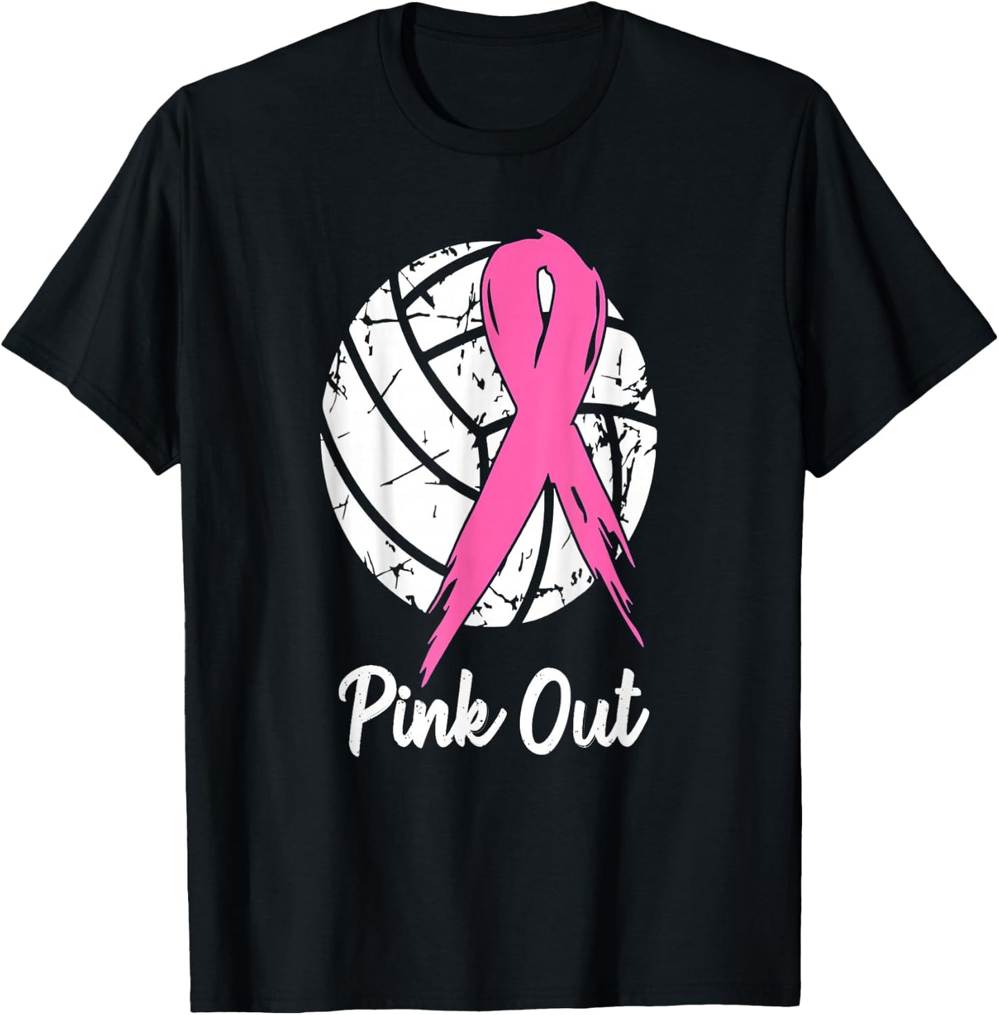 Breast Cancer Pink Out Ribbon Volleyball Awareness Costume T-Shirt - T-Shirt | Black