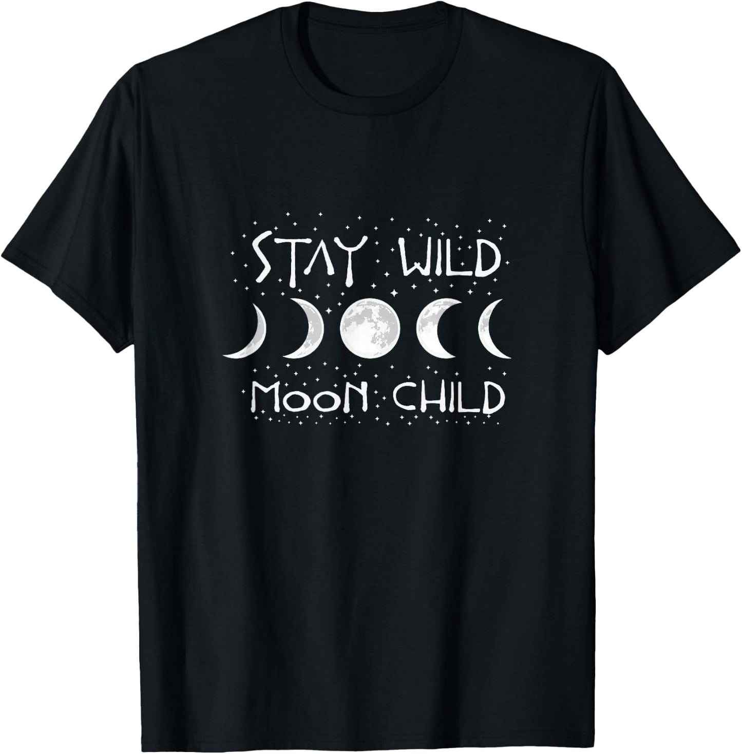 Boho Hippie Wiccan Wicca Moon Phases Stay Wild Moon Child T-Shirt - T-Shirt | Black