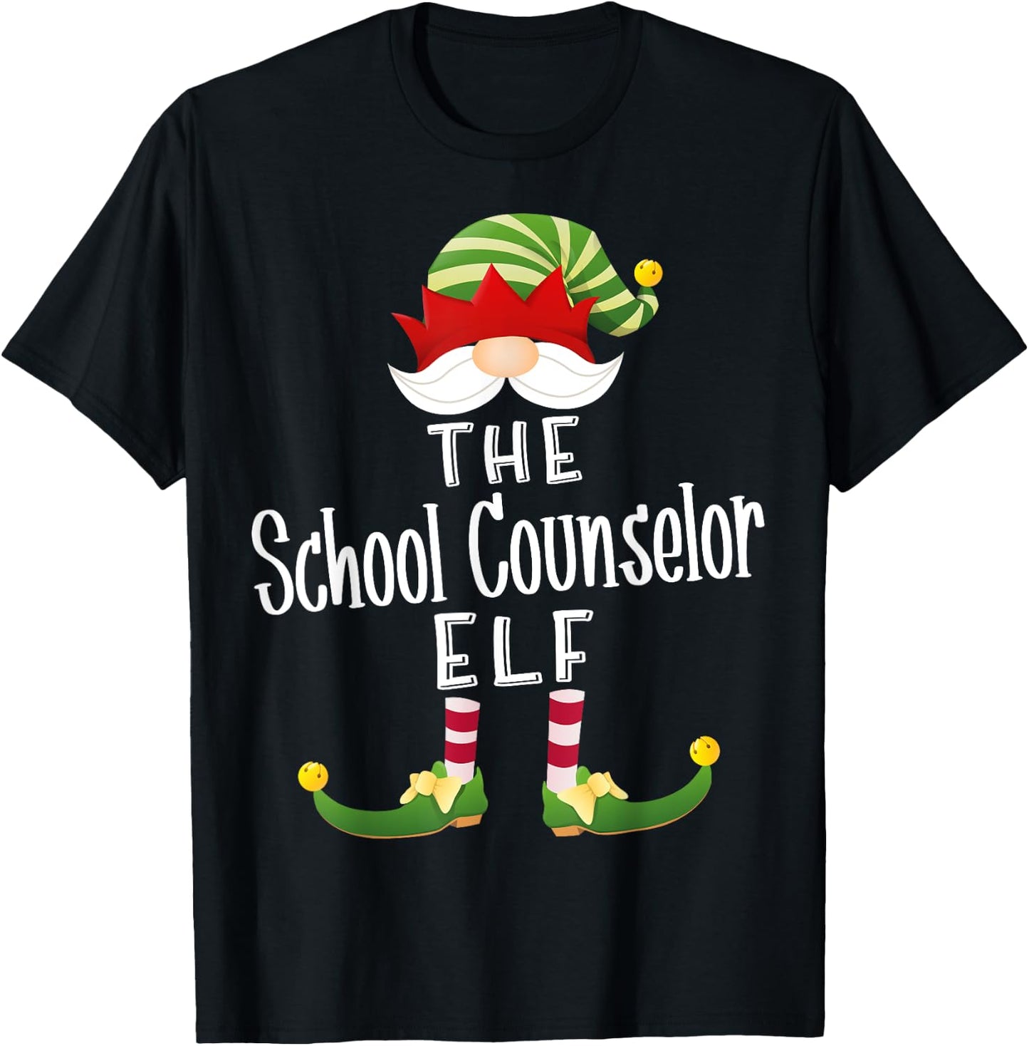 School Counselor Elf Group Christmas Funny Pajama Party T-Shirt - T-Shirt | Black