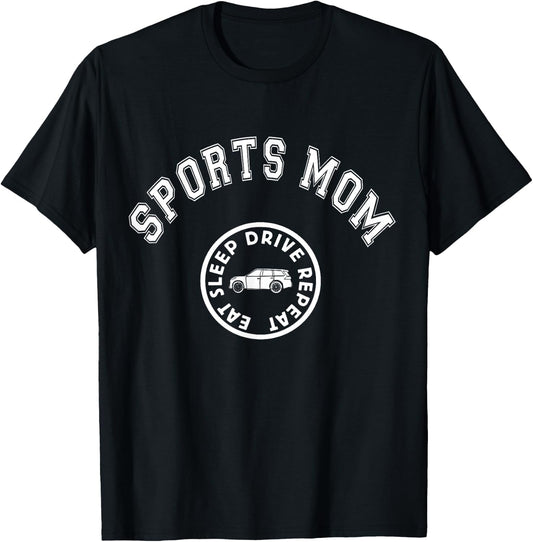 Eat Sleep Sports Mom Hockey Cheer Baseball Mothers Day T-Shirt - T-Shirt | Black