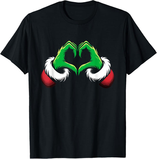 Funny Elf Heart Hands Love Christmas T-Shirt - T-Shirt | Black