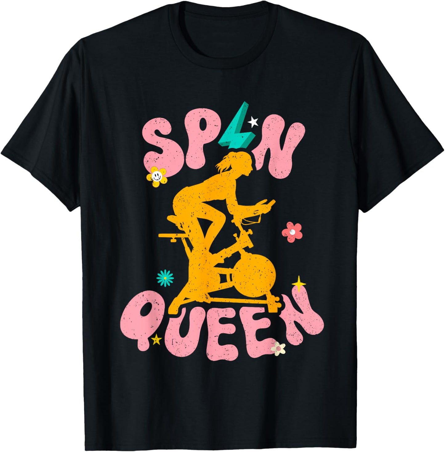Spin Class Queen Indoor Cycling Workout Stationary Spin Bike T-Shirt - T-Shirt | Black