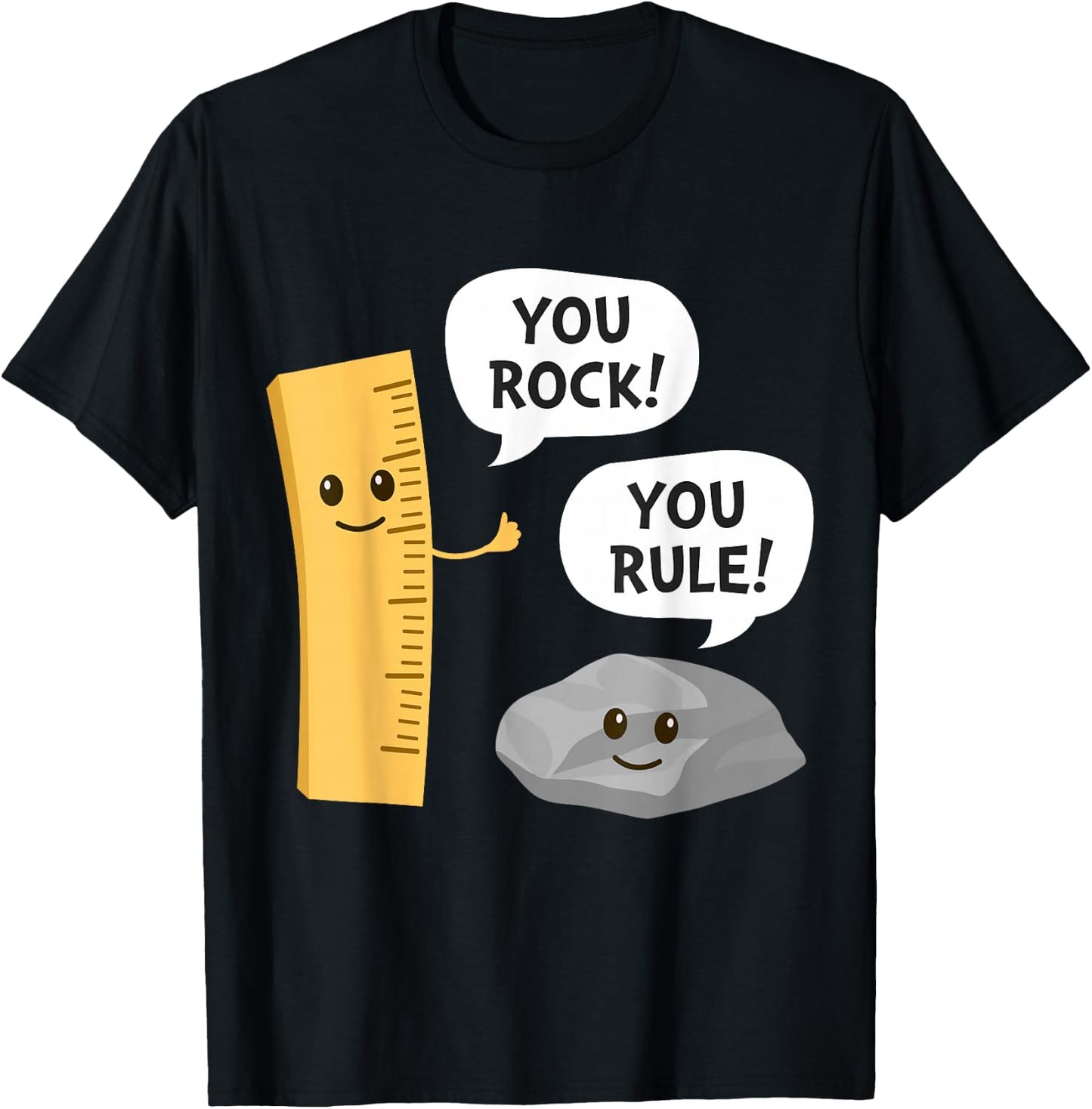 You Rock You Rule Funny Cute Kawaii Rock and Ruler Pun T-Shirt - T-Shirt | Black