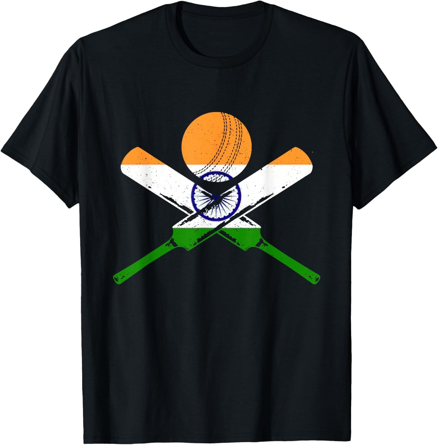 Cricket India Vintage Indian Flag Cricketer T-Shirt - T-Shirt | Black