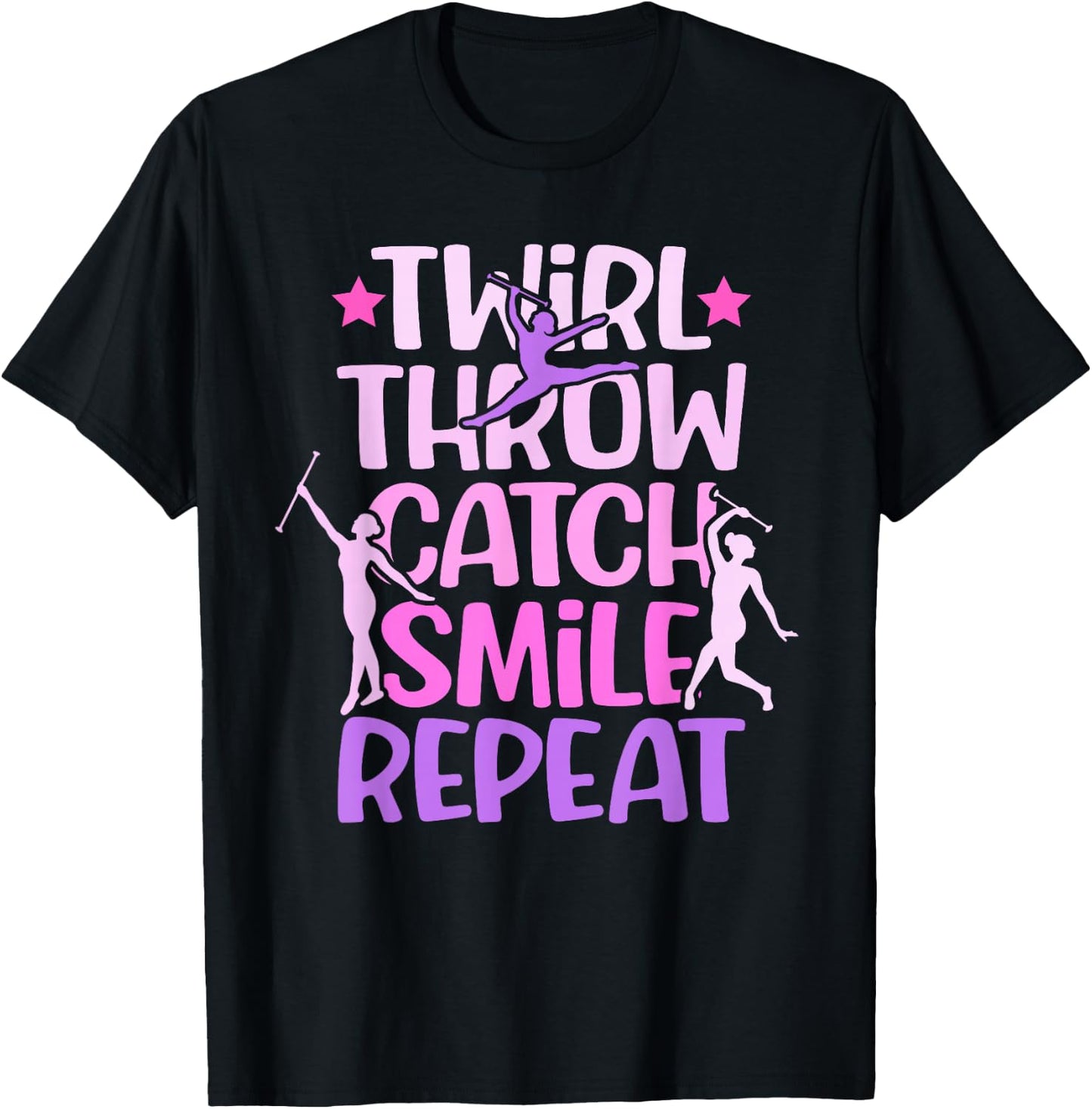 Twirler Majorettes Twirl Throw Catch Smile Baton Twirling T-Shirt - T-Shirt | Black