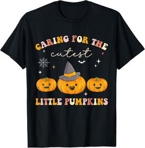 Caring For Cutest Little Pumpkins Pediatric Nurse Halloween T-Shirt - T-Shirt | Black