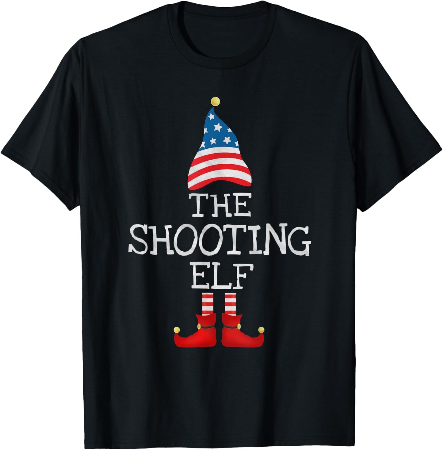 USA Flag Xmas The Shooting Elf Funny Matching Christmas Elf T-Shirt - T-Shirt | Black