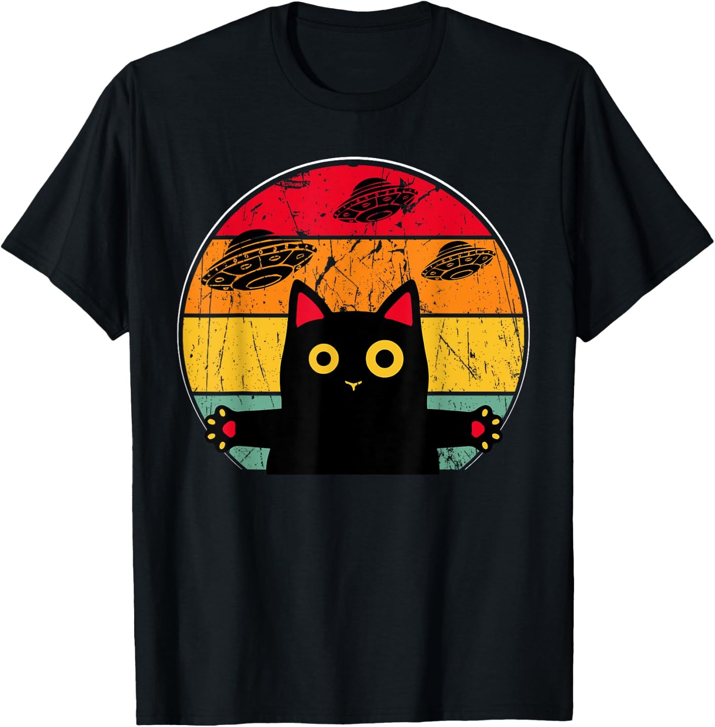 Alien Cat UFO Funny Galaxy Cat Shirt Spaceship Cat Women Kids T-Shirt - T-Shirt | Black