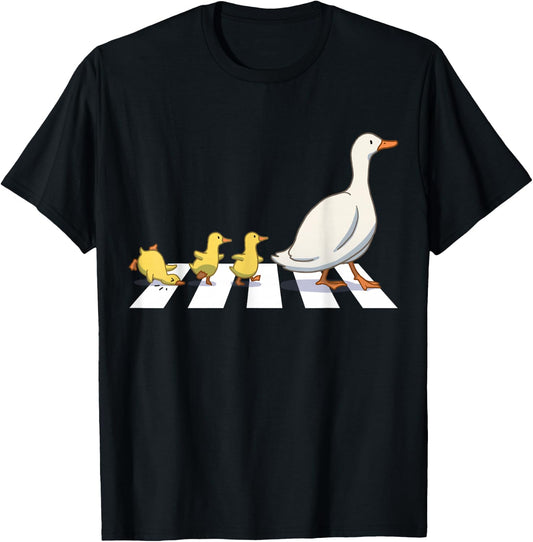 Funny Ducks Crossing Road Crosswalk Rooster Farmer Kid Men T-Shirt - T-Shirt | Black
