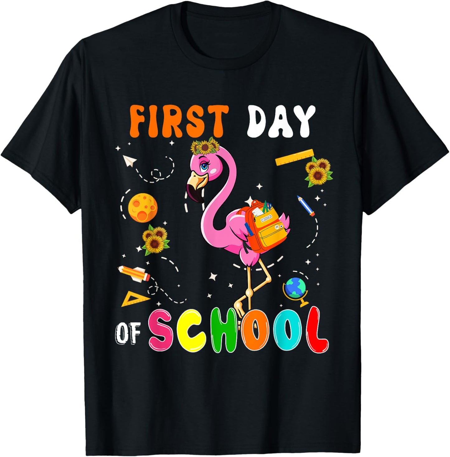 First Day Of School Flamingo Student Back To School Kids T-Shirt - T-Shirt | Black