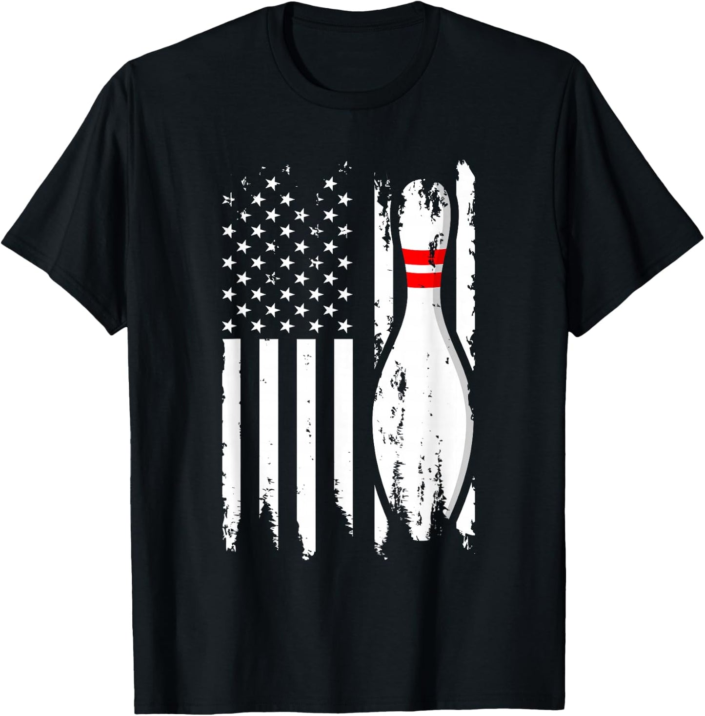 Bowling American Flag Stripes Patriot Men Women Bowler Pin T-Shirt - T-Shirt | Black