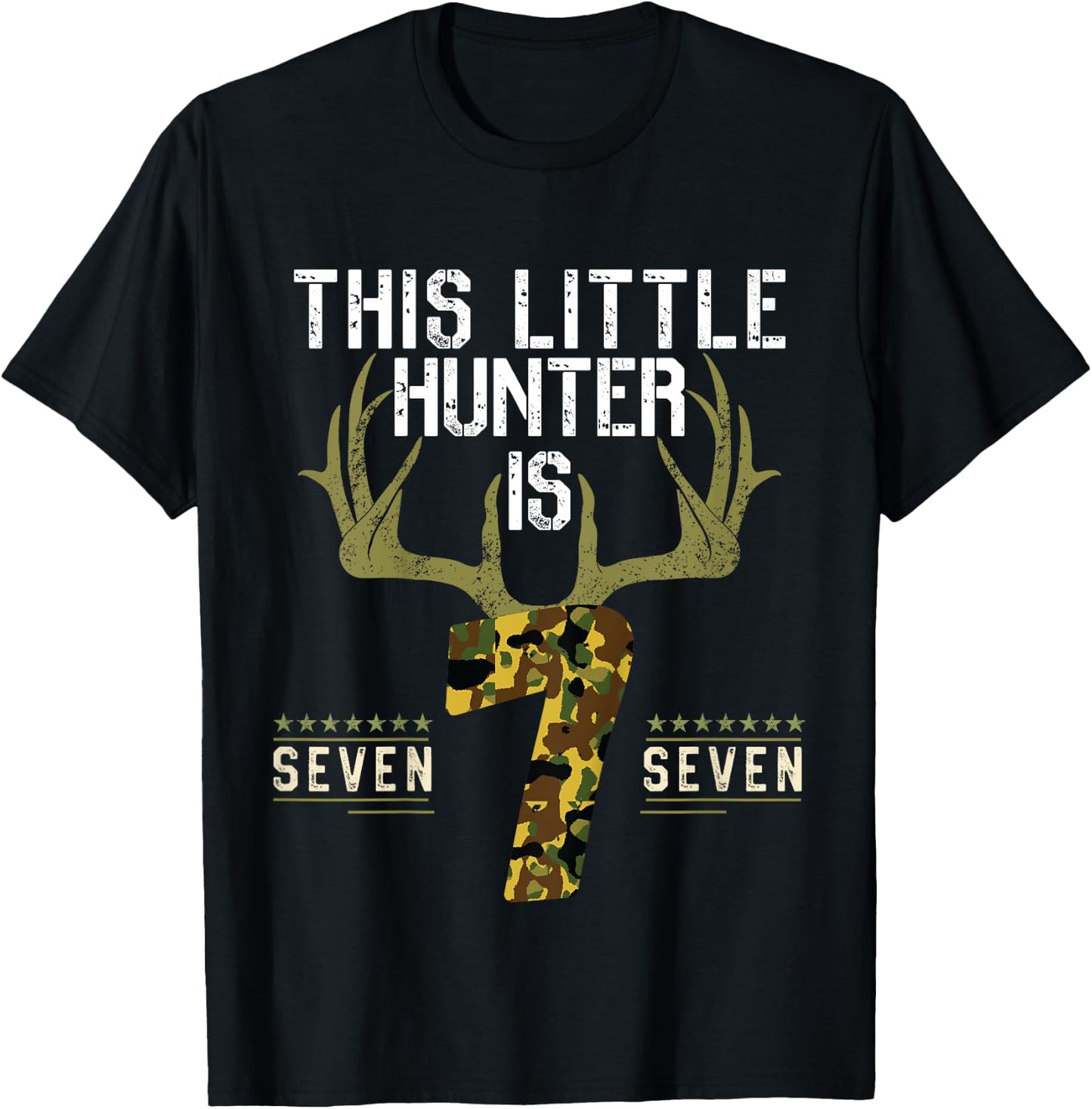 Kids 7th Birthday Funny Deer Hunter Seven Years Old Boy Hunting T-Shirt - T-Shirt | Black