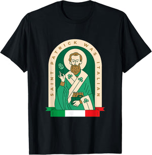 Funny St Patrick Was Italian Saint Patrick Holding Beer Pack T-Shirt - T-Shirt | Black