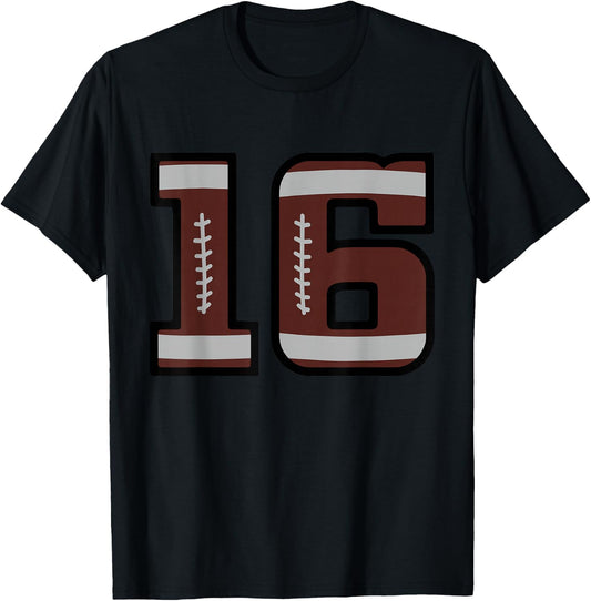 Number #16 Football Number T-Shirt - T-Shirt | Black