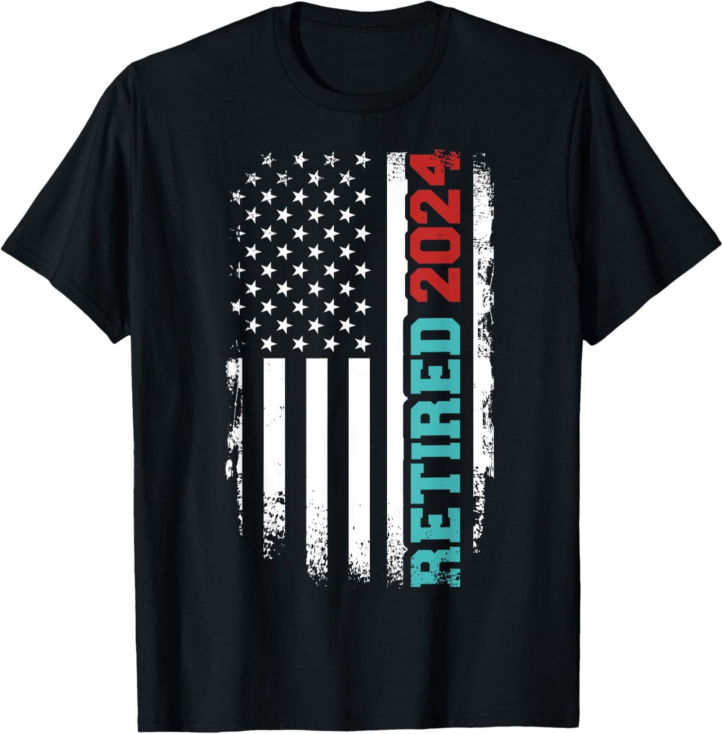 Retired 2024 us american flag for retirement and pensioner T-Shirt - T-Shirt | Black