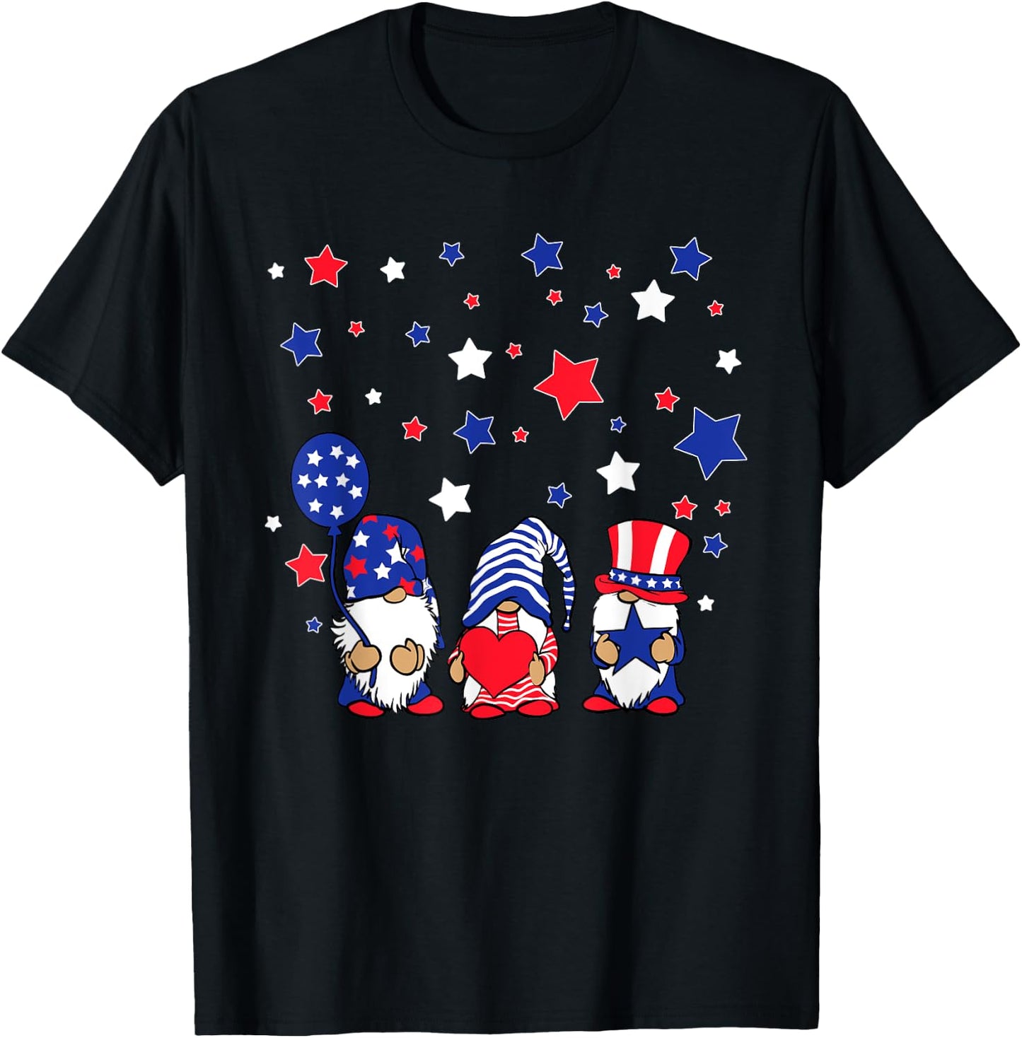 Three Gnomes 4th Of July Red White and Blue Women Men T-Shirt - T-Shirt | Black
