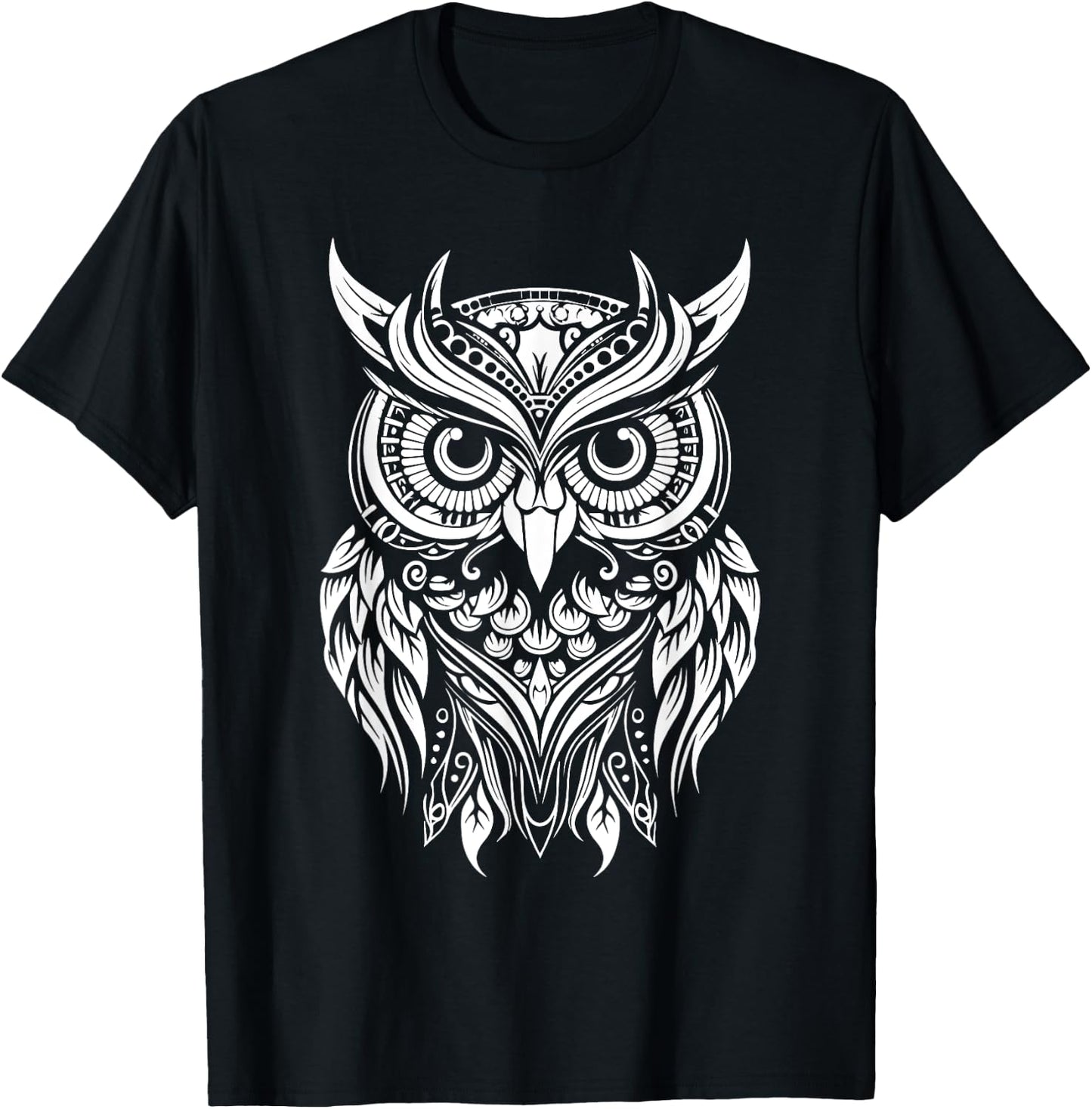 Owl Mandala Graphic Women Men Girls Boys T-Shirt - T-Shirt | Black
