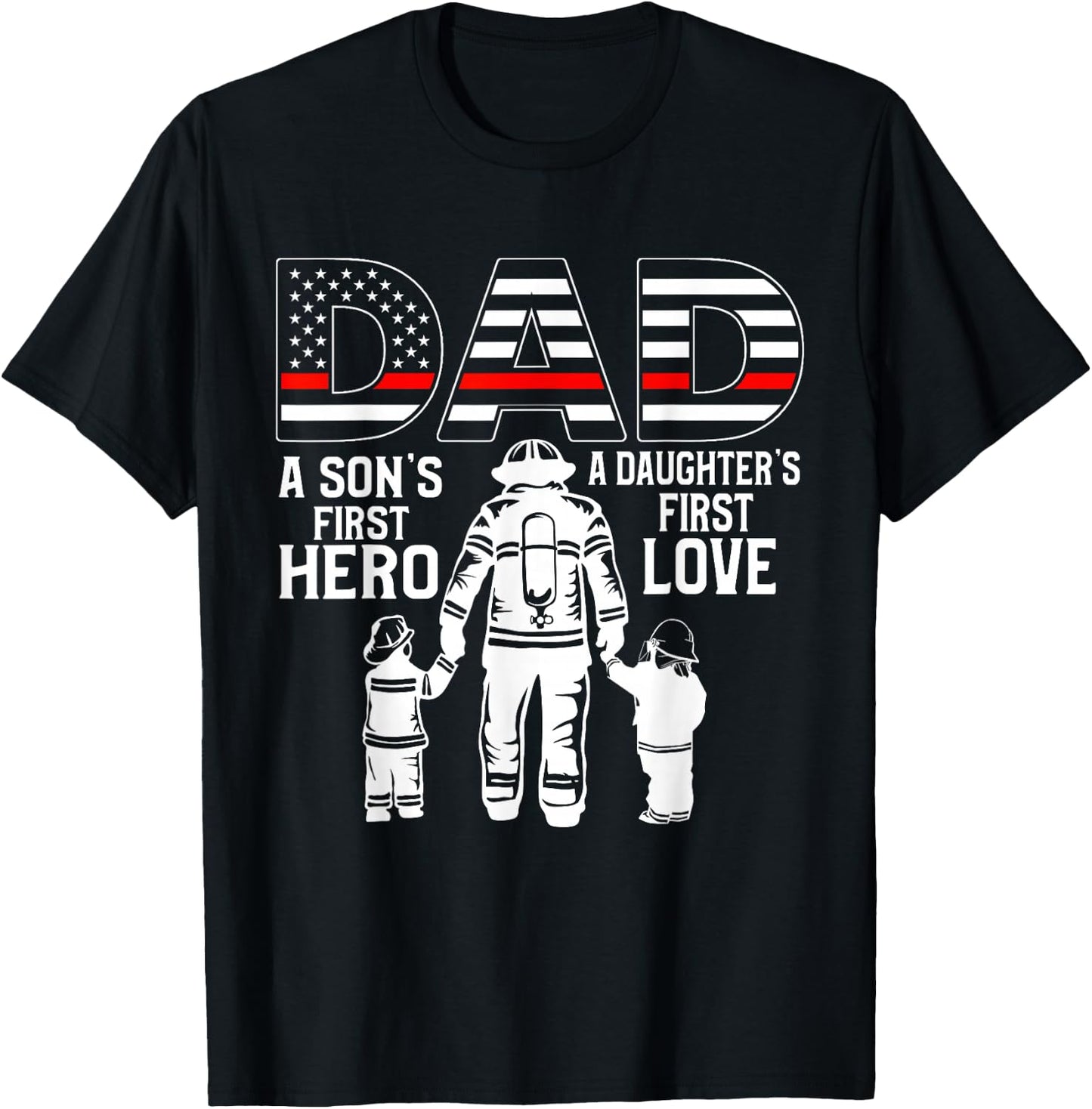 Proud Firefighter Dad Daddy Fireman Dad Father’s Day Men T-Shirt - T-Shirt | Black