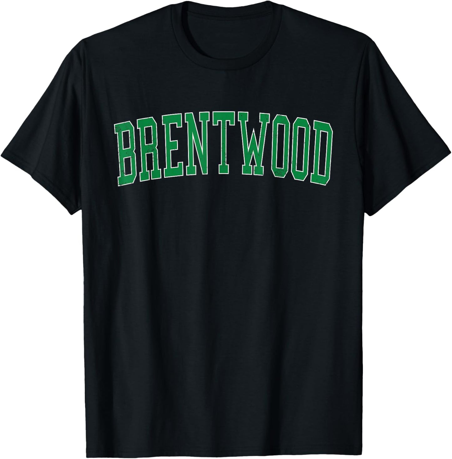 Vintage Brentwood NY Distressed Green Varsity Style T-Shirt - T-Shirt | Black
