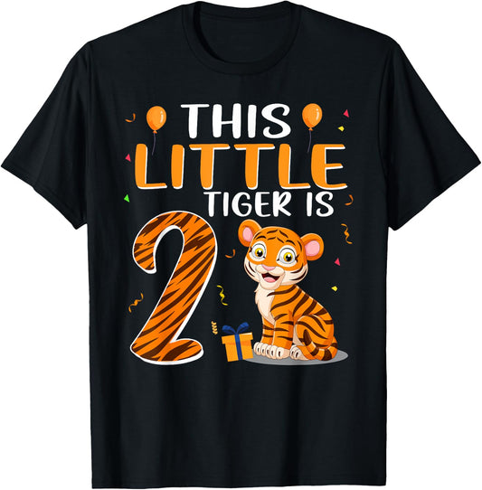 This Little Tiger Is 2 Birthday Party 2 Year Old T-Shirt - T-Shirt | Black