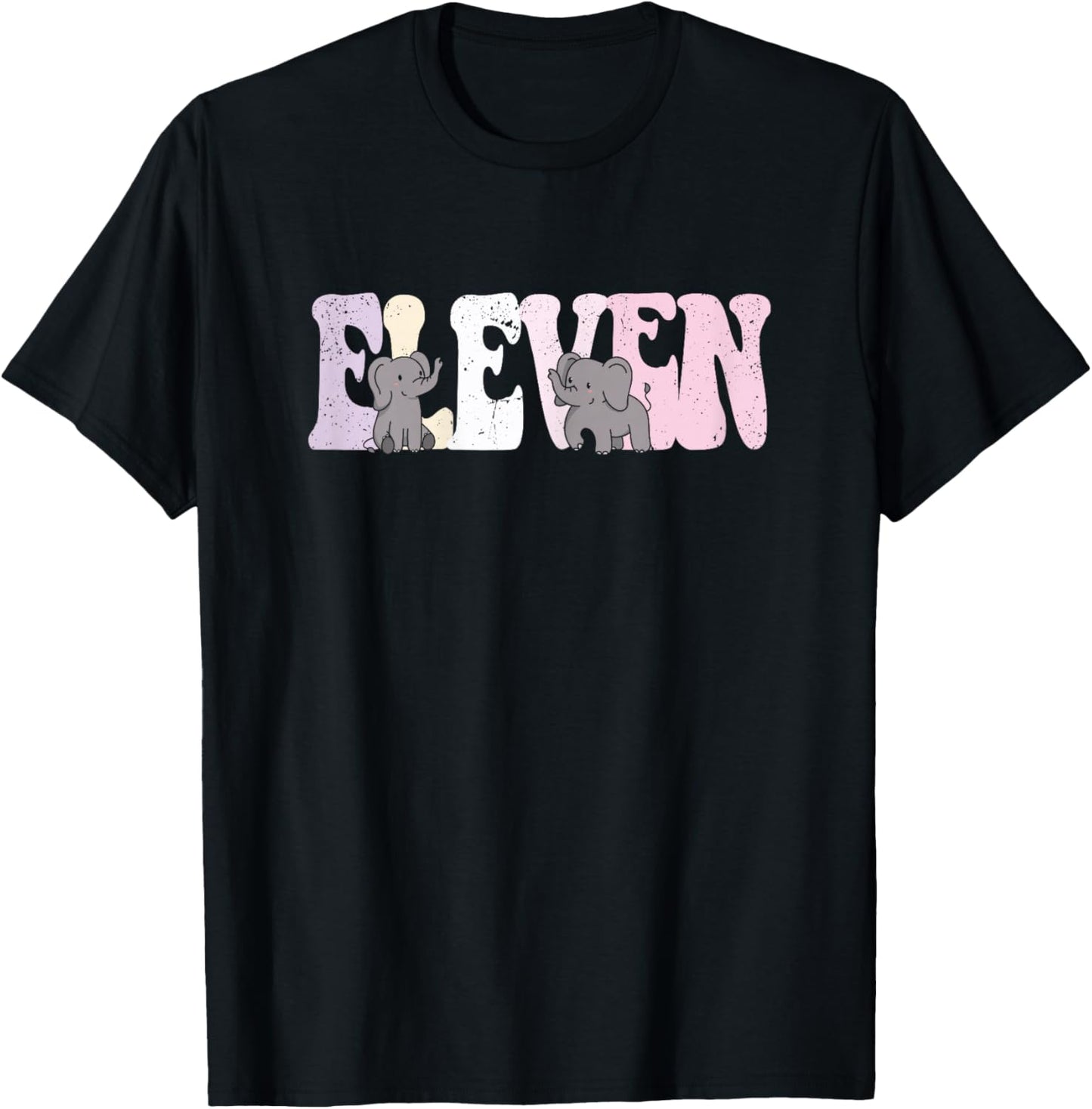 11 Year Old Cute Elephant Birthday Girl 11th B-day T-Shirt - T-Shirt | Black
