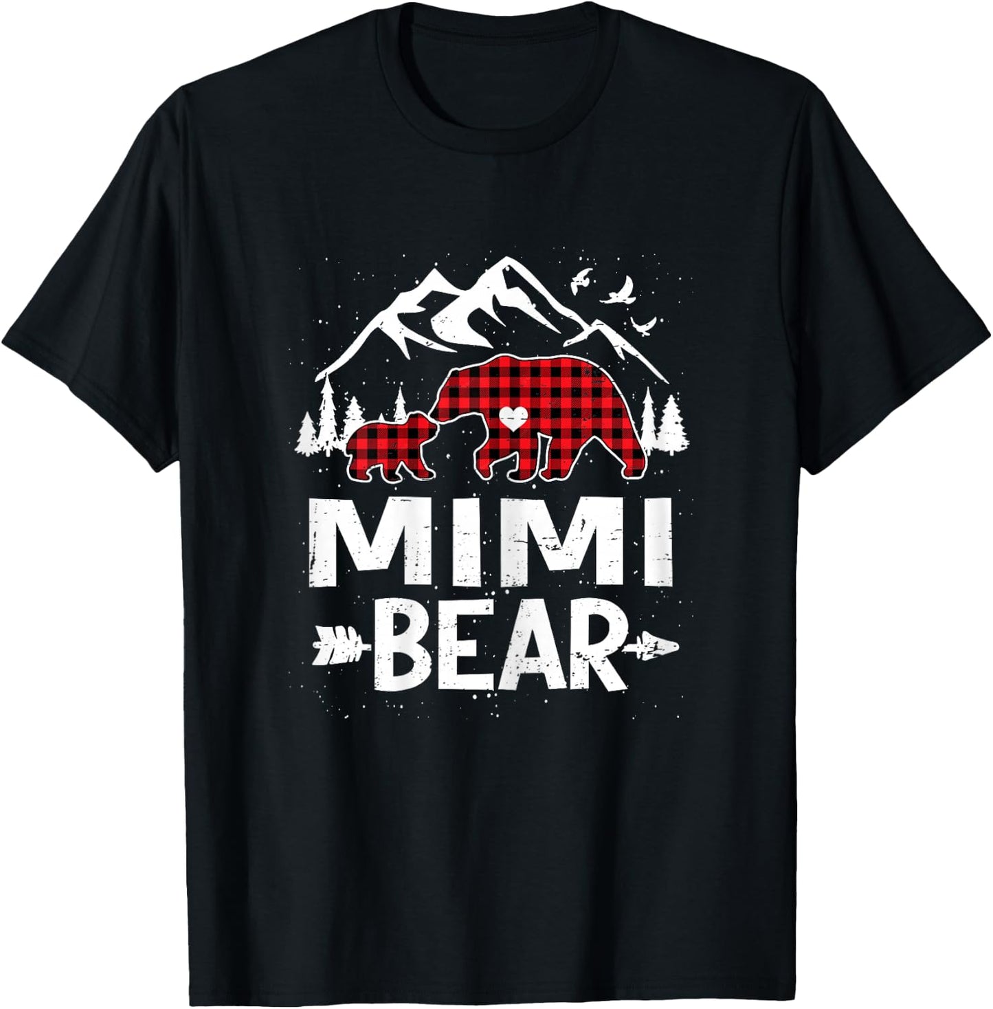 Mimi Bear Family Christmas 2025 Red Buffalo Plaid Pajamas T-Shirt - T-Shirt | Black