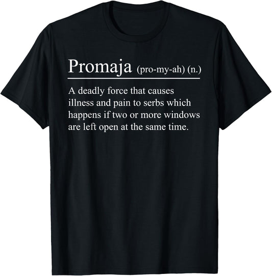 Promaja Definition Serbia Superstitious Believe Serbian T-Shirt - T-Shirt | Black