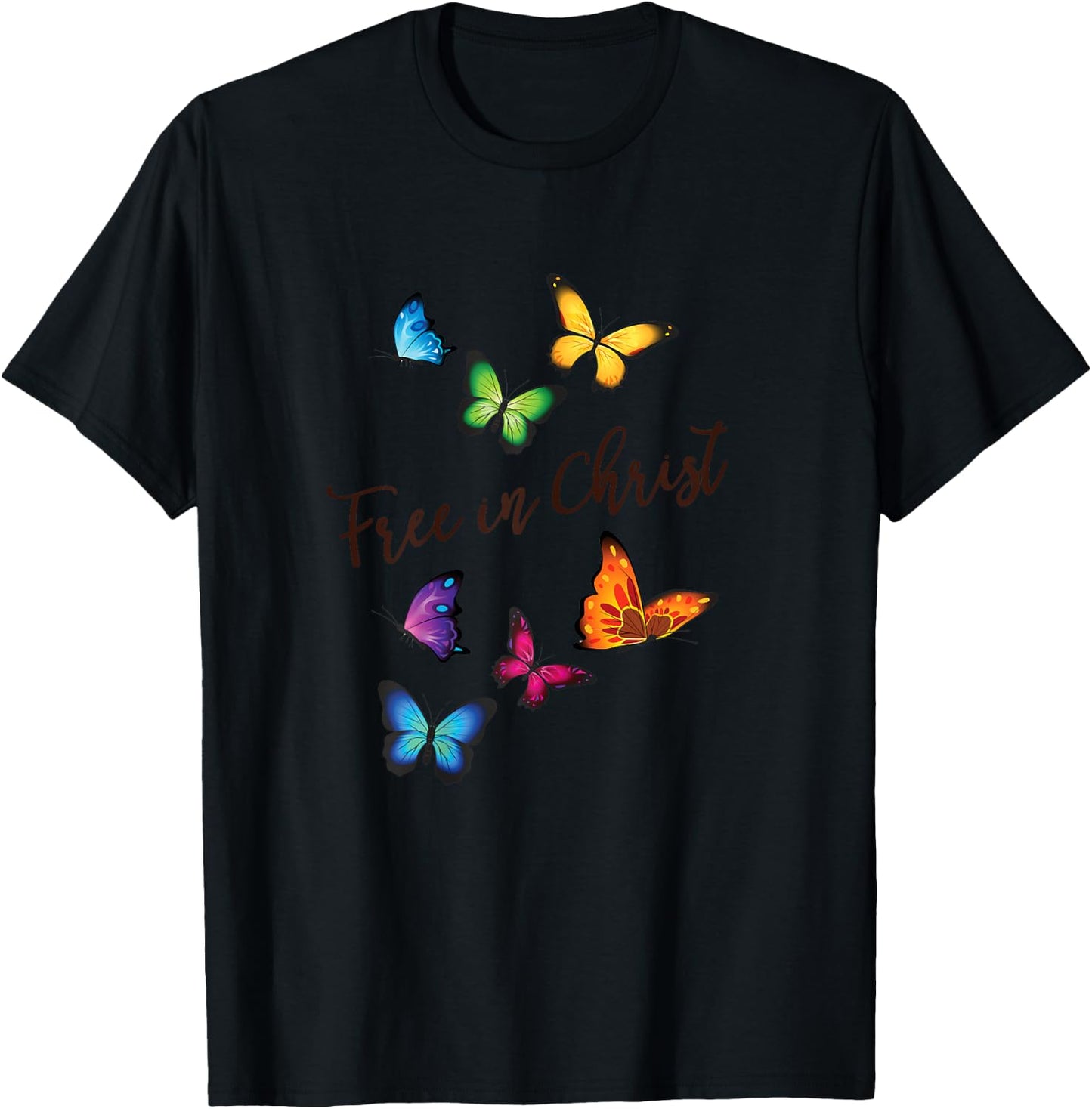 Free in Christ Christian Butterfly T-Shirt - T-Shirt | Black