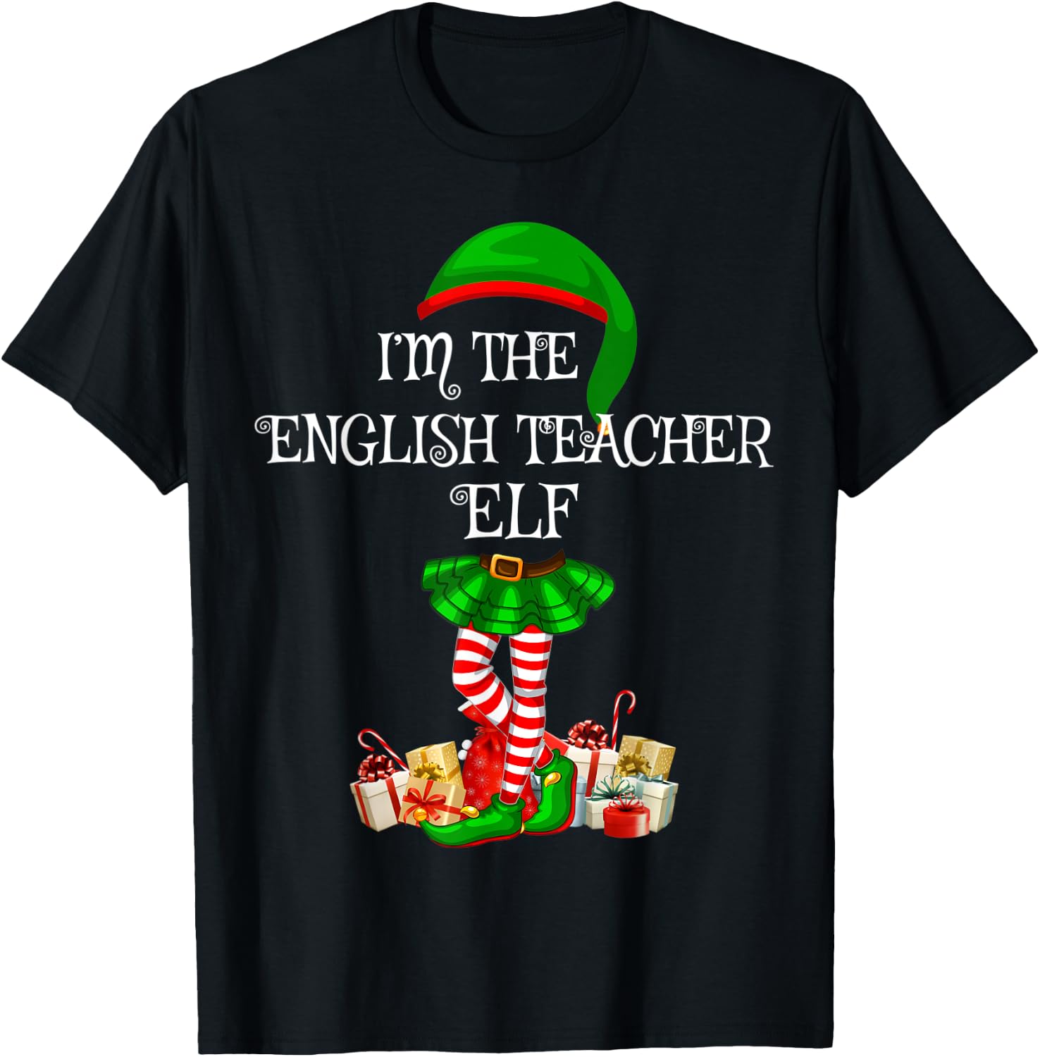 Family Matching Women Girls English Teacher Elf Christmas T-Shirt - T-Shirt | Black