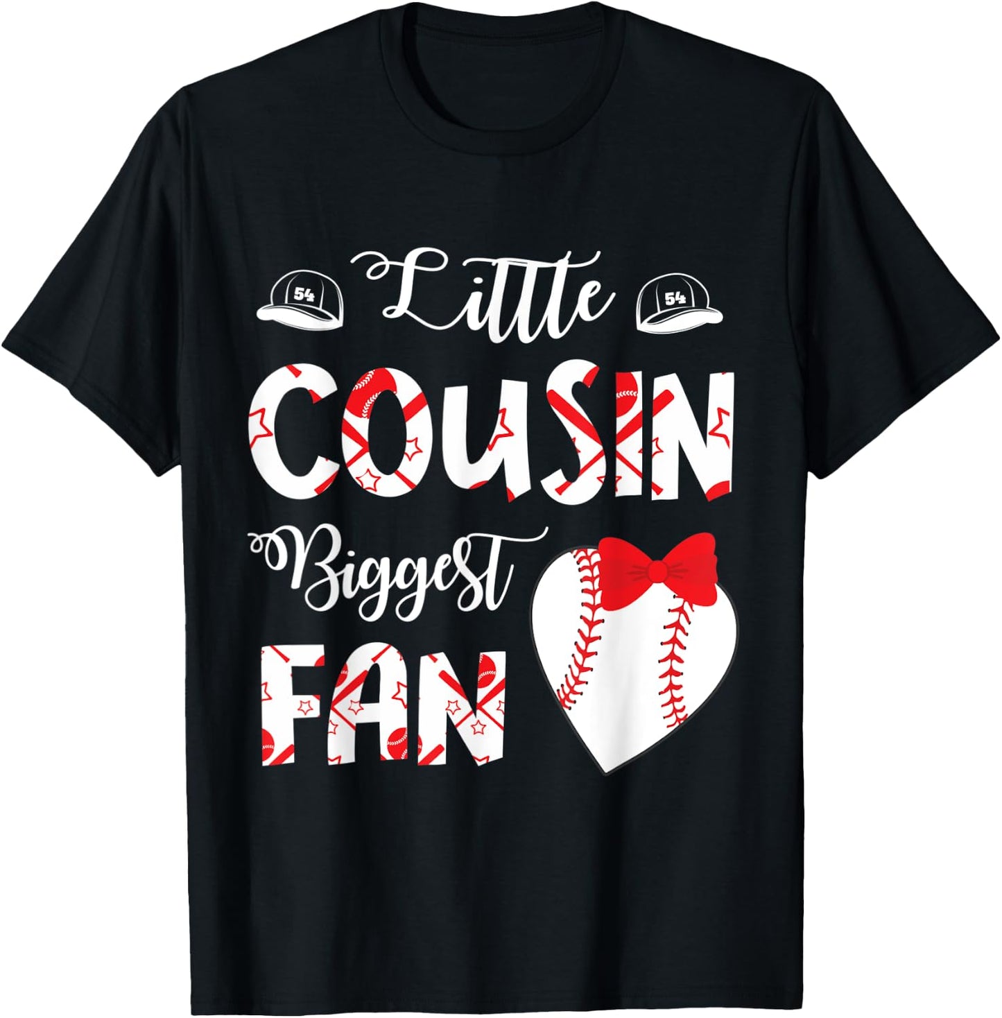 Big Baseball Heart Little Cousin Biggest Fan Player Lover T-Shirt - T-Shirt | Black